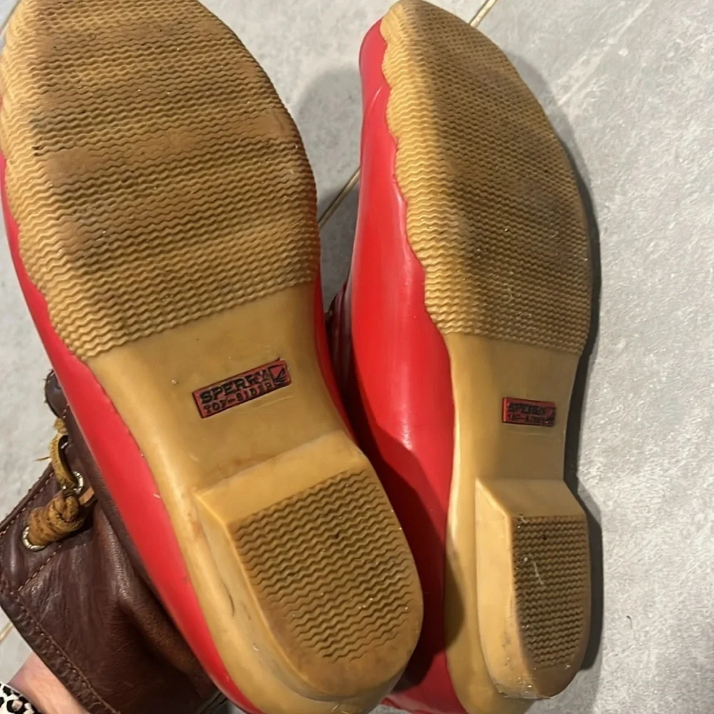 Red sperry boots
